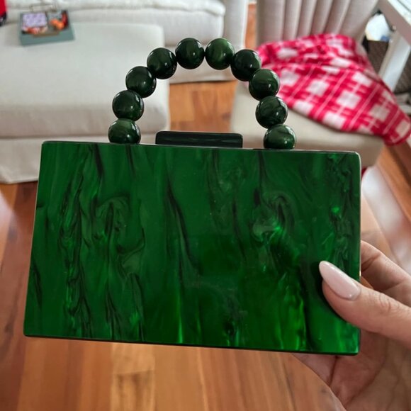 Neiman Marcus Pearl Green Acrylic Evening Marble Clutch Bag - Picture 1 of 5